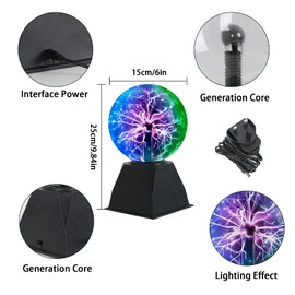 Riserva Plasma Ball 6 Inches, Magic Plasma Ball Three Colors with Touch and Sound Sensitive, Globe Plasma Lamp Science for Gift, Bedroom, Party
