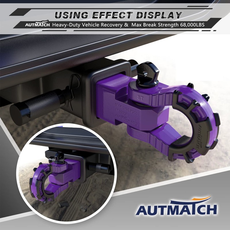 AUTMATCH Shackle Hitch Receiver 2" with 3/4" Mega D Ring