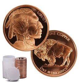Katy Craig 20 x 1oz Copper Rounds Buffalo Nickel USA Indian Bison 999 Fine Bullion Supplied in Tub