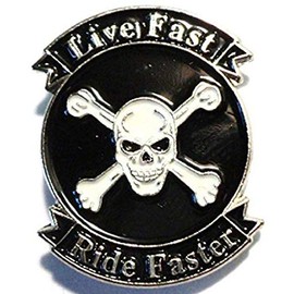 Mainly Metal Black Metal Enamel Pin Badge Bike Motorcycle 'Live Fast Ride Faster' Skull and Cross Bones