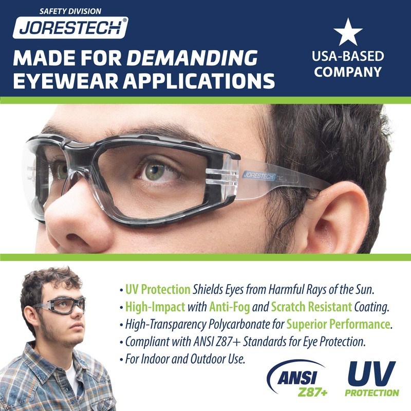 JORESTECH Eyewear Protective Safety Glasses, Anti Fog Polycarbonate Impact Resistant