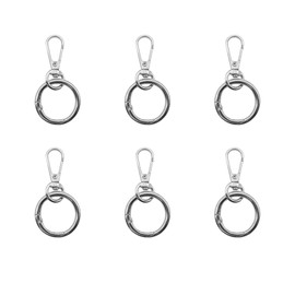 LIANCHEN 6 pieces rotating carabiner hooks with round spring buckle clip, swivel key ring with 360° rotating eyelet ring, key ring with swivel joint for key chain, backpack, craft (silver)