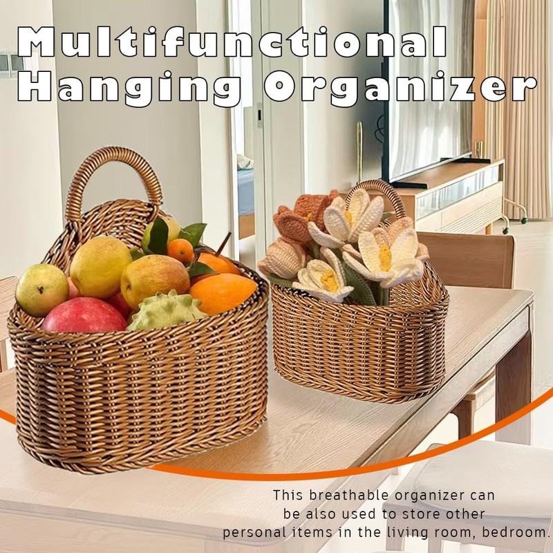 Japanese Rattan Style Storage Baskets, 2-Pack (Small & Large) Kitchen