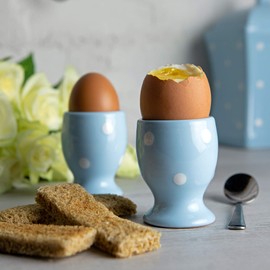 City to Cottage Ceramic Egg Cup Holder Set of 2, Soft Boiled Egg Cups, Hard Boiled Eggs Stand Holders, Breakfast Cooking Kitchen Egg Serving Cup, Handcrafted Egg Cup (Baby Blue Polka Dot)