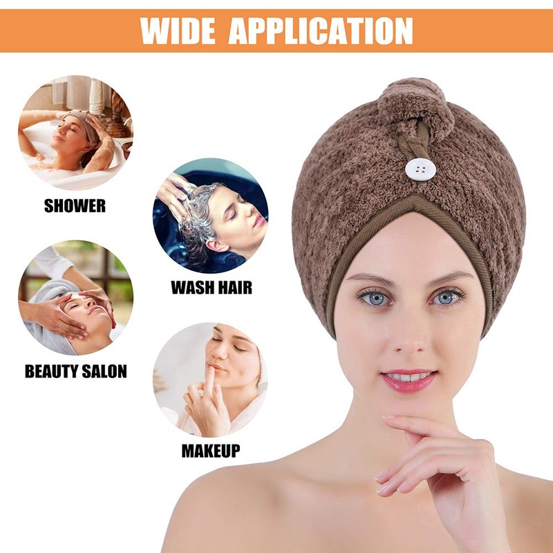 Fyore Coffee Brown Hair Towel with Button, Dries Hair Quickly,