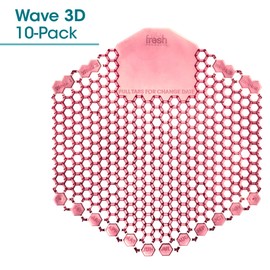 Fresh Products Wave 3D, Virtually eliminates Urine Splash, 30-Day Use, Easy Installation, Beneficial Bacteria, Consistent Fragrance — Spiced Apple, Red, Made in USA, 10pk Urinal Screens