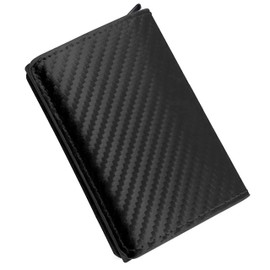 EZONEDEAL Id Credit Card Holder RFID Blocking Slim Wallet for Men or Women | Men's Pop up Leather Wallet Carbon Fiber Purse (Black)