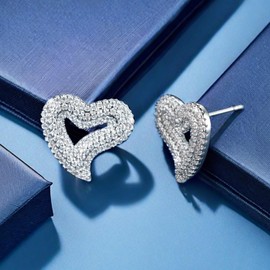 Cubic Zirconia Stud Earrings,Hypoallergenic Earrings Dainty Simple Star Snowflake Bowknot Heart Earrings Sets for Women (Heart Earrings 1)