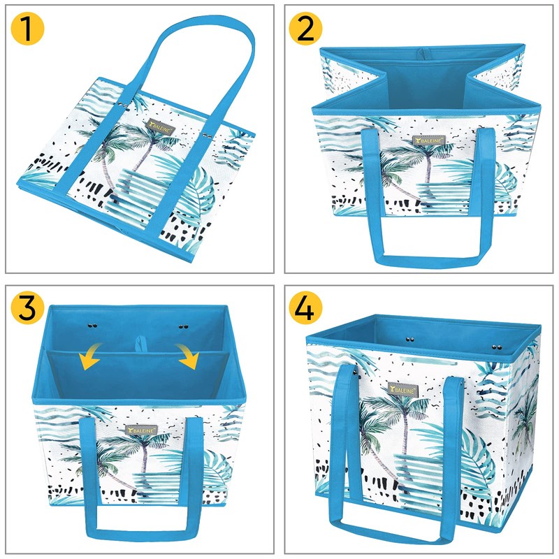 BALEINE 3Pk Reusable Grocery Bags, Foldable Shopping Bags for Groceries
