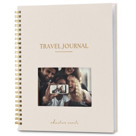 Nook Theory Personalized Travel Journal for Women, Men - Linen Travelers Notebook, Adventure Book with Prompts, Perfect for Travel Gifts (Sand)
