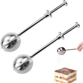 GUOYOU 2 Pack Powdered Sugar Shaker Duster, Flour Sifter with Spring Operated Handle, Stainless Steel Small Strainer, Fine Flour Duster, for Baking, Sifting Sugar, Flour, Spices and Tea Strainers