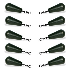 Green Coated Carp Fishing Sinkers Set of 10 pcs – Tapered Flat Pear Design with Swivels Ideal for Coarse Fishing Tackle Durable Fishing Weights Kit for Carp Fishing Equipment and Accessories