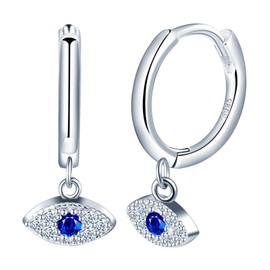 Yumilok Women's Creole Earrings Turkish Eye Stud Earrings Blue Eye Lucky Zirconia Earrings 925 Sterling Silver Earrings Hoop Huggie Piercing for Women Girls, Sterling Silver