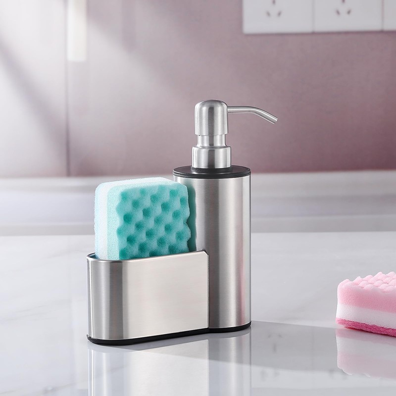 Kitchen Soap Dispenser with Sponge Holder, 12 oz Dish Soap