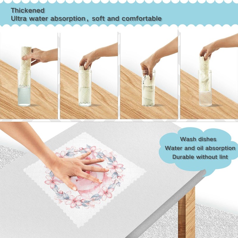 JIPONI 6 Pack Kitchen Dishcloth, Beautiful Pink Pig Flower Absorbent