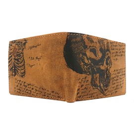 Jockey Club Genuine Buffalo Full Leather Wallet with RFID Protection, Landscape, Natural Hunter Leather Wallet Skull