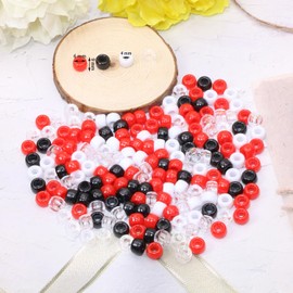 PENTA ANGEL Pony Beads Penta Angel 200Pcs Assorted Color Plastic Small Loose Spacer Beads for Women Hair Braid and Necklace Bracelet Jewelry Crafts Making (Red, White, Black, Clear)