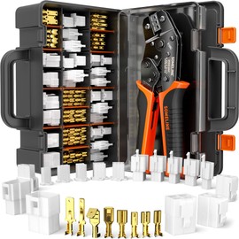 SOMELINE Automotive Wire Connectors Crimp Tool Kit, Crimper for 24-14 AWG Non-Insulated Quick Disconnect Terminals, with 2-9 Pin 2.8mm/6.3mm Plugs & Sockets