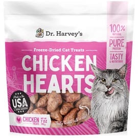 Dr. Harvey's Chicken Hearts Freeze Dried Training Cat Treats with Real Chicken Hearts for Cats, 7 Ounces