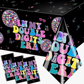 TEMYAXU 3Pieces 10 Year Old Birthday Decorations Tablecloth, 71 * 43 Inch Double Digits Birthday Girl Tablecloth Disposable in My Double Digits Era Table Cover,Double Digits Decorations Tablecloth