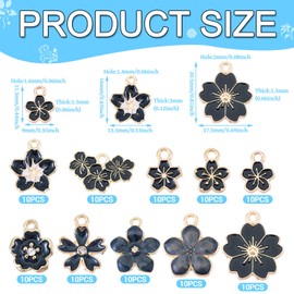 Boutigem 100Pcs Black Enamel Cherry Blossoms Flower Charms Assorted Sakura Flower Charms Floral Metal Dangle Pendants Floral Hang Ornament for DIY Crafts Earring Necklace Bracelet Jewelry Making