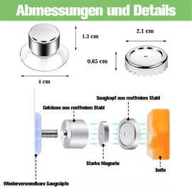 Scettar 3 Magnetic Soap Holder, No Drilling, Suction Cup Soap Dispenser, Stainless Steel Soap Dispenser for Kitchen and Bathroom