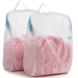COMLIFE Set of 2 Delicates Honeycomb Mesh Laundry Bag，Use YKK Zipper，with Handle, Extra Large Opening, Baby Products, Face Cleansing Pads,Socks, Fine Knitwear Mesh Wash Bags (Blue)
