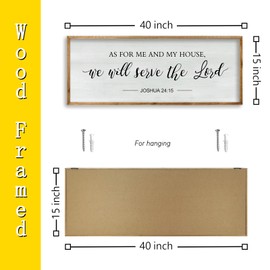 RLWangChao As for Me and My House We Will Serve the Lord Wall Decor 40"×15" Family Living Room Wood Framed Home Sign Joshua 24 15 Bible Verse Christian Plaque Hanging Wall Art (Wood)