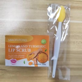 Lemon Turmeric Lip Scrub with Brush Set, Lips Scrubber Exfoliator for Dry, Flaky, Dull, Dark Lips, Reduces Lip Lines, Hydrating Lip Care for Smooth & Soft