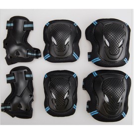 Skating Protection Gear Set Comfortable Breathable Hook and Loop Design Sports Protective Gear Kit for Adults Children Black Blue Medium Size (below 130 Weight)