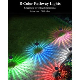 Centeluz Solar Pathway Outdoor Lights 6 Pack, Landscape Decorative Lighting Warm White + RGB Color Changing LED Waterproof Light for Garden, Patio, Outside Walkway, Driveway, Lawn