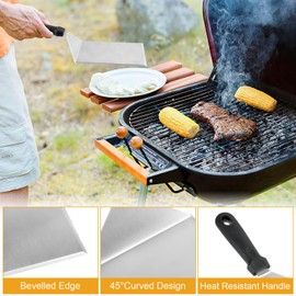 Set of 2 grill spatulas, grill spatula, stainless steel, grill spatula with 2 hooks, barbecue spatula grill accessories for smash burger, teppanyaki, gas grill, fire plate grill scraper