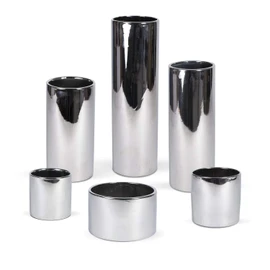 Silver Ceramic Round Planter 12" H x 6" W x 6" L - Cylinder Vase Basic Ceramic Cylinder Decorative Pot, Tall