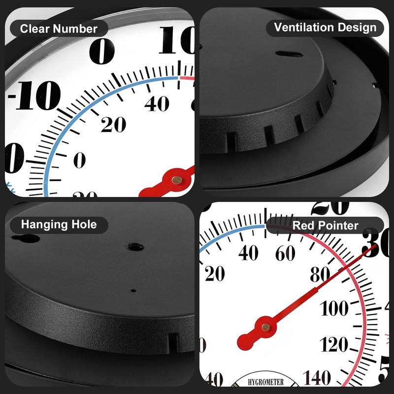 Indoor Outdoor Thermometer Hygrometer - 10 Inch Room Temperature Humidity