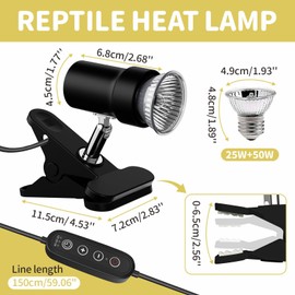GOZILLA Reptile Heat Lamp, Turtle Lamp with 360°Rotatable Timing & Dimming Cycle Timer, 25W+50W UVA/UVB Reptile Light Bulbs for Reptile and Amphibian Tanks, Terrariums and Cages.(Black)
