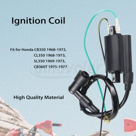 Amavoler Ignition Coil Aftermarket Replacement Parts Compatible for Honda CB350 1968-1972, CL350 1968-1973, SL350 1969-1973, CB360T 1975-1977...