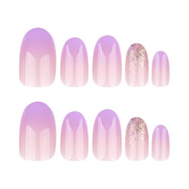 RUOKEXIN Oval Press on Nails Short Fake Nails Purple Ombre False Nails with Glitter Designs Glue on Nails Short Almond Nail Press ons Sparkly Artificial Nails Cute Stick on Nails for Women 24Pcs