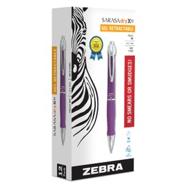 Zebra Sarasa Dry X10 Gel Retractable Pens, Medium Pt, Violet, Dozen (42680)