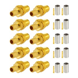 POBADY 10pcs SMA Connector SMA Female Bulkhead Crimp Connector for RG58 RG142 RG400 VLMR195 RF Coaxial Cable