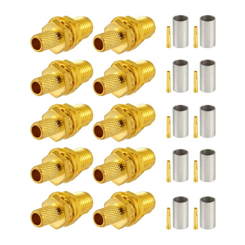POBADY 10pcs SMA Connector SMA Female Bulkhead Crimp Connector for
