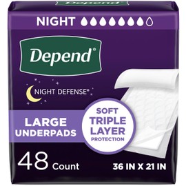 Depend Underpads, Disposable Incontinence Bed Pads for Adults, Slip Resistant, 36"x 21", 24 Count (2 Packs of 12) (Packaging May Vary)