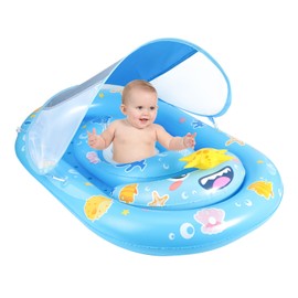 WJWJA- Baby Swimming Pool Float, Inflatable Children's Pool Float with Marine Animal Toys for Babies 6-24 or 36 Months, Baby Swimming Float with Adjustable Safety Seat for Boys and Girls.