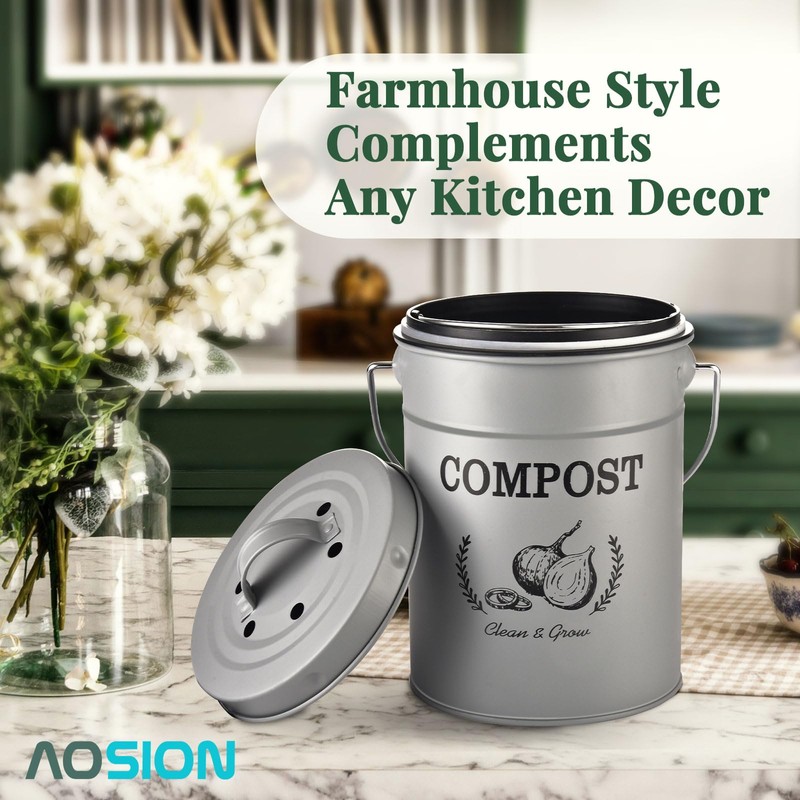 AOSION Countertop Compost Bin Kitchen,Odor Resistant Indoor Compost Bin with