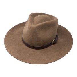Borges & Scott Premium Lewis - Wide Brim Fedora Hat - 100% Wool Felt - Water Resistant - Leather Band - Light Brown - 58cm (S)