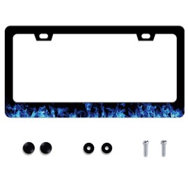 Blue Flame License Plate Frame Fire Combustion Stainless Steel License Plate Frame Auto Parts Decoration with Screws License Plate Holder for Men Women 12x6 Inch