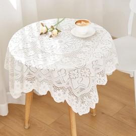 Huierxun Cotton White Lace Small Square Tablecloth 36 x 36 Inch Embroidered Table Cloth Shabby Chic Wedding Baby Shower Table Cover for Nightstand End Bedside Table Tabletop Decoration(White,36"x36")