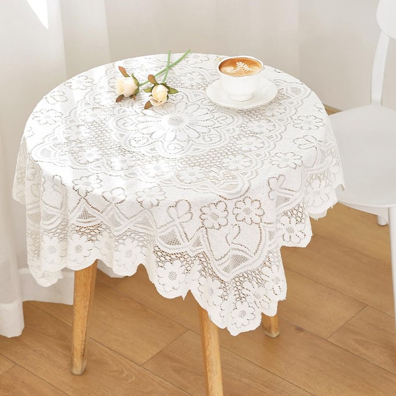 Huierxun Cotton White Lace Small Square Tablecloth 36 x 36