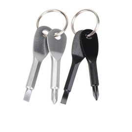 2 Set(4PCS) Portable Multifunction Key Chain Screwdriver Mini Key Shape Travel Kits Outdoor EDC Screwdriver Tool with Key Ring(Color: Black Silver)