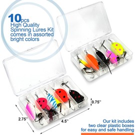 Complete Freshwater Fishing Lure Set, 10 UV Spinner Lures with 2 Organizer Tackle Boxes, Perfect Angler's Gift