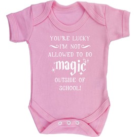 Hippowarehouse You're Lucky I'm Not Allowed to Do Magic Outside of School! Baby Vest Bodysuit (Short Sleeve) Boys Girls Light Pink